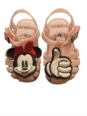 Mini Melissa Pink Jelly Minnie Mouse Sandals with Red Bow